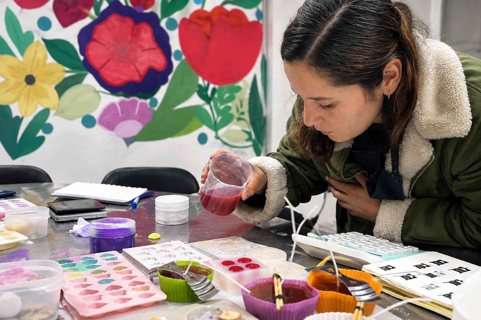 Proceso de taller frente al mural.